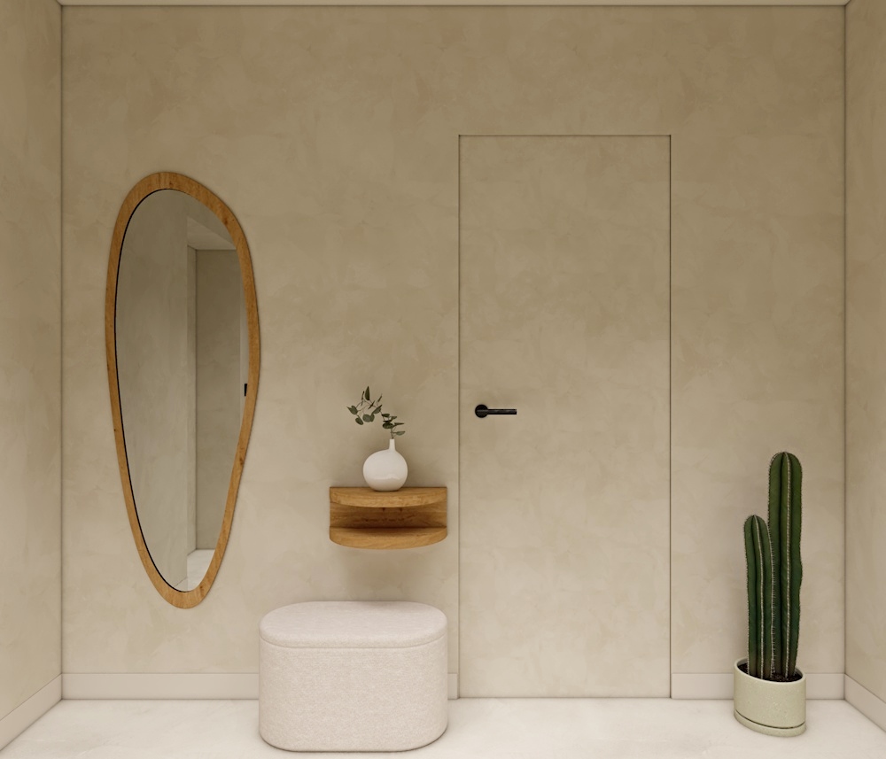 ukryte drzwi, lustro nieregularne, mikrocement, tynk wapienny, tynk dekoracyjny, beton